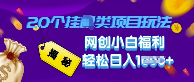 揭秘20种挂JI类项目玩法 网创小白福利轻松日入多张-慧创网