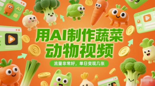 用AI制作蔬菜动物视频，流量非常好，单日变现几张-慧创网