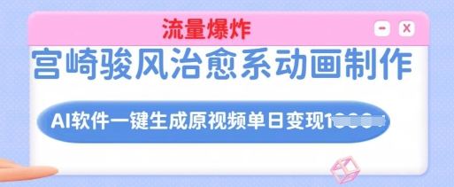 宫崎骏风治愈系动画制作，AI软件一键生成原创视频流量爆炸，单日变现多张，详细实操流程-慧创网