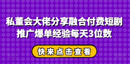 私董会大佬分享融合付费短剧推广爆单经验每天3位数-慧创网