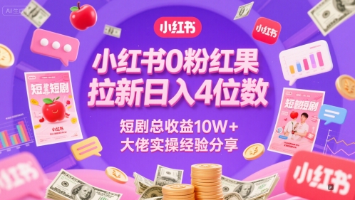 小红书0粉红果短剧拉新日入4位，数短剧总收益10W+大佬实操经验分享-慧创网