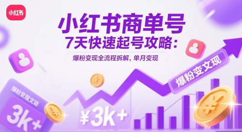 小红书商单号7天快速起号攻略：爆粉变现全流程拆解，单月变现3k+-慧创网