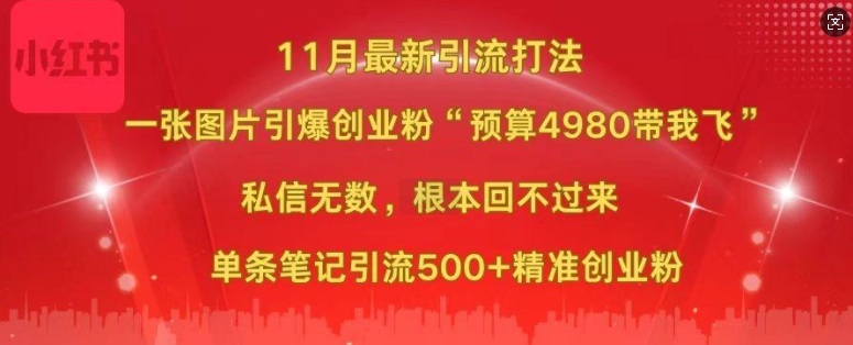 小红书11月最新图片打粉，一张图片引爆创业粉，“预算4980带我飞”，单条引流500+精准创业粉-慧创网