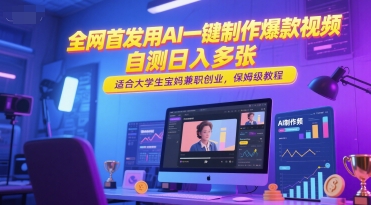 全网首发用AI一键制作爆款视频，自测日入多张，适合大学生宝妈兼职创业，保姆级教程-慧创网