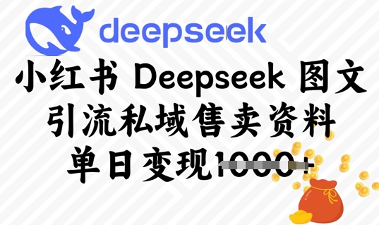 小红书Deepseek 图文引流私域售卖资料，单日变现多张-慧创网